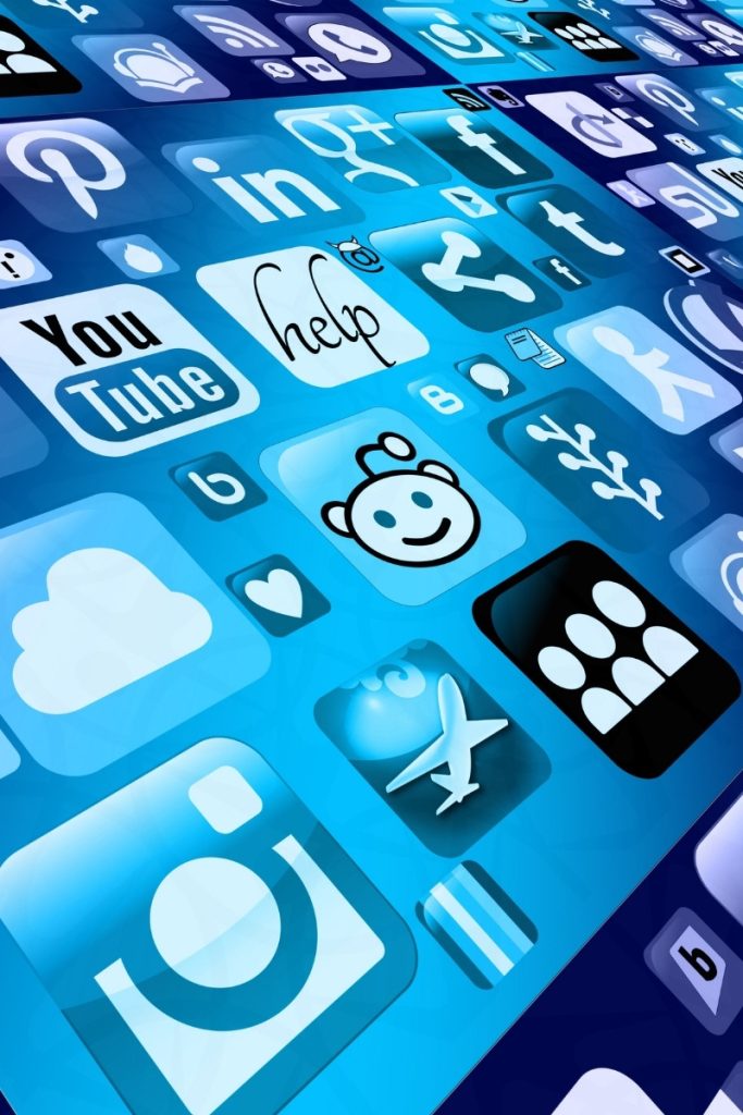 Blue display filled with social app icons