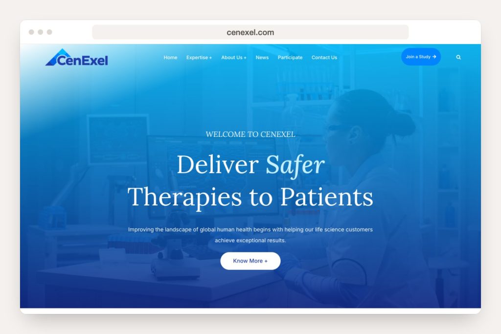 Home page of cenexel.com shown in a browser window